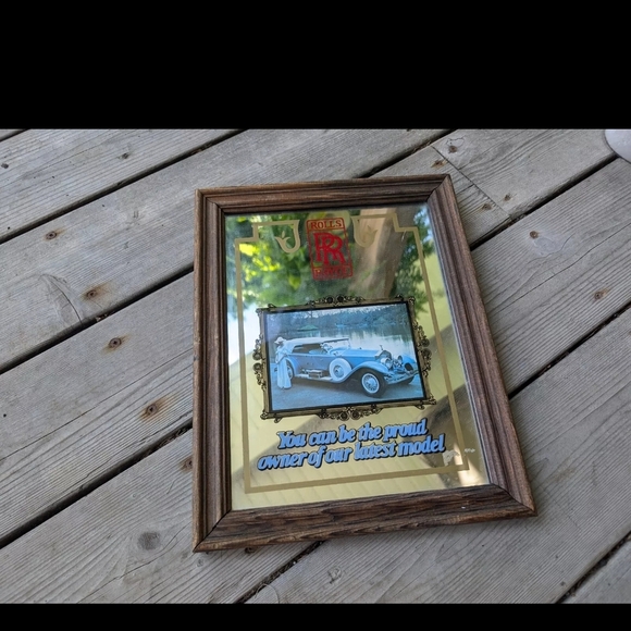 Vintage Wooden Frame with Rolls Royce Classic Car Mirror - Picture 1 of 8